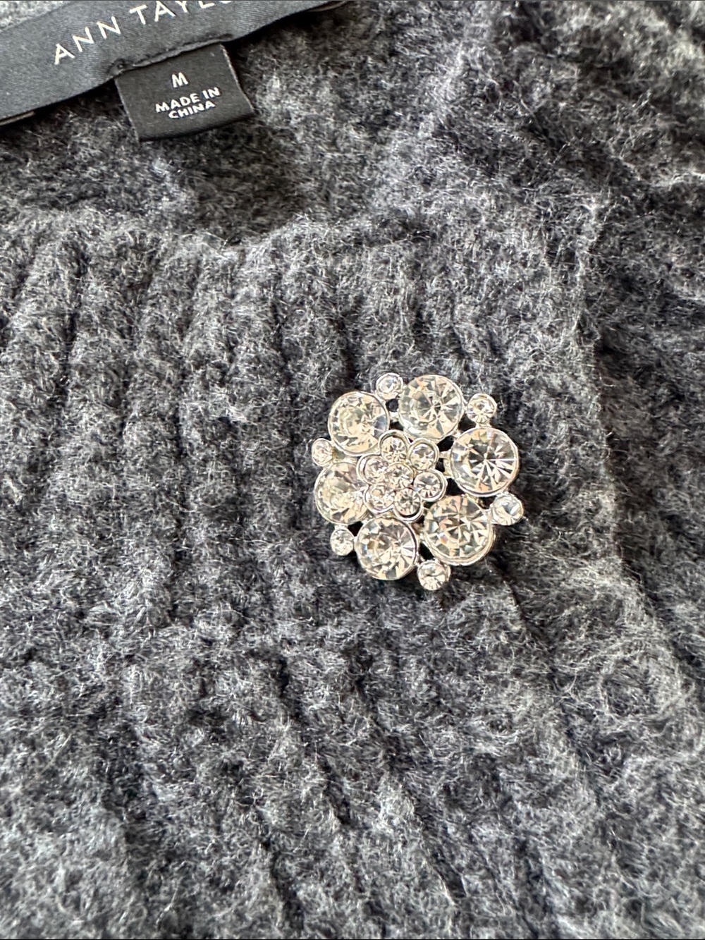 Ann Taylor Charcoal Cable Knit Cardigan with Rhinestone Buttons - Picture 3 of 3